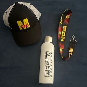 Mecum Bundle - Black and Yellow Cap with White Bottle and Lanyard